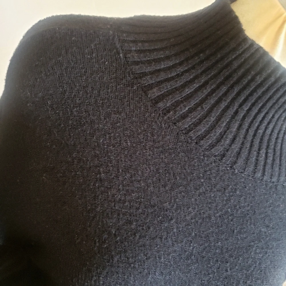 Anthropologie Sweater Womens Black S Mock Turtleneck Button Ribbed Neck Pullover